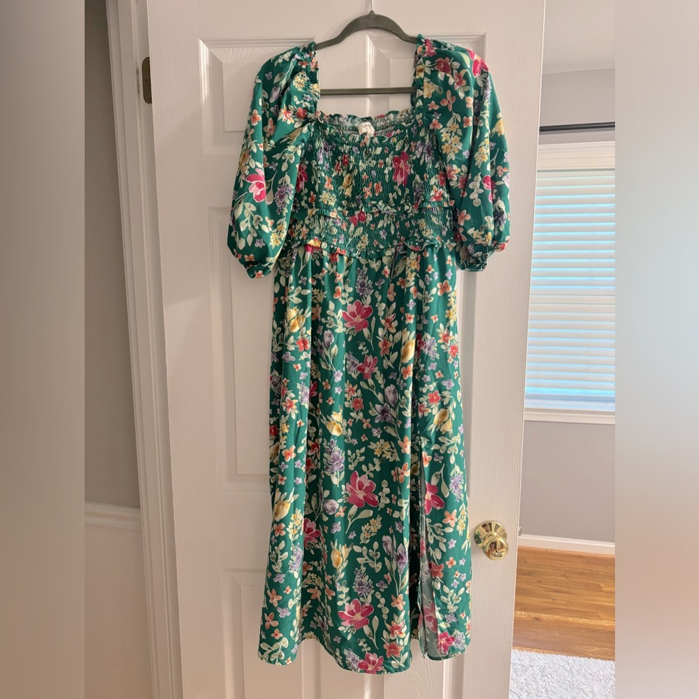 Umgee shirred/cinched bodice floral maxi dress
